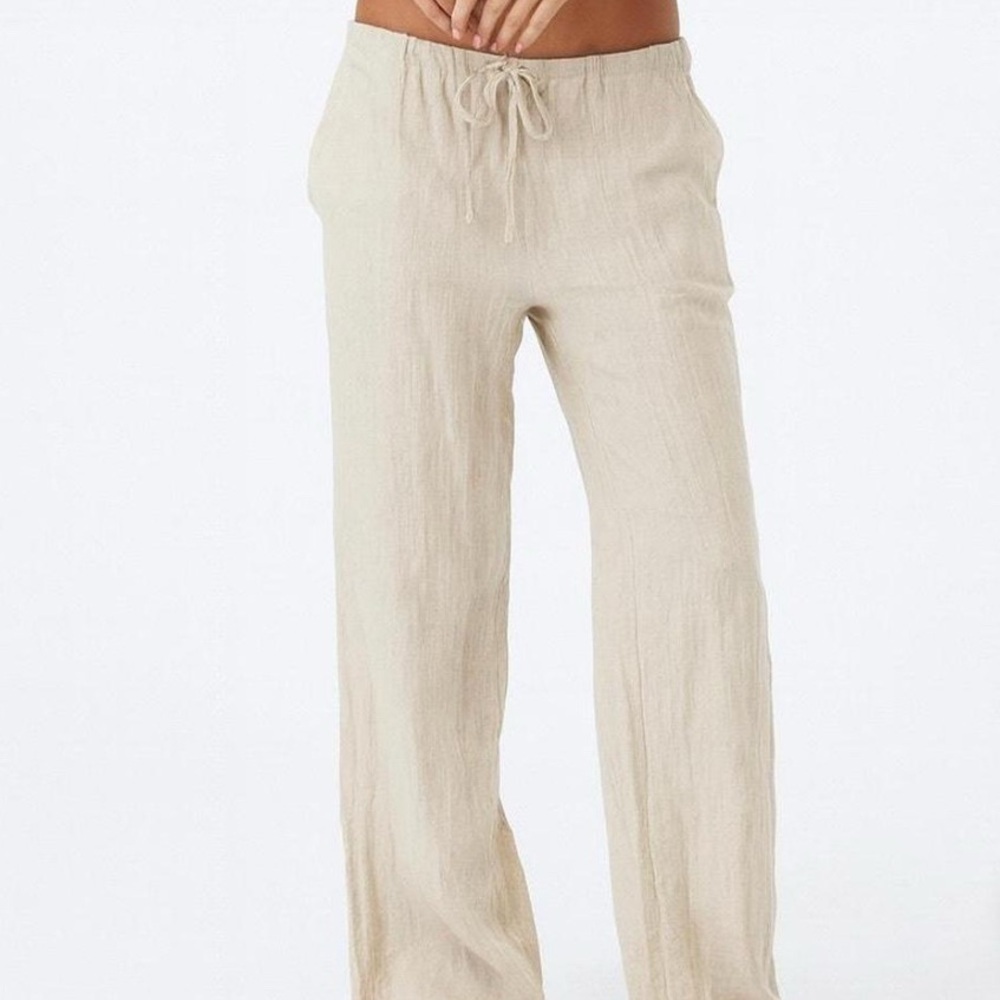 Zara Beige Wide-Leg Linen Pants
